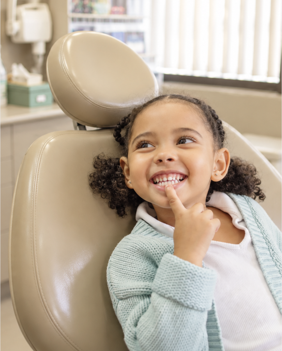 At our office, we check the usual things: cavities, gums, hygiene and developing teeth, but we also look at your child’s bite, jaw development and airway signs.